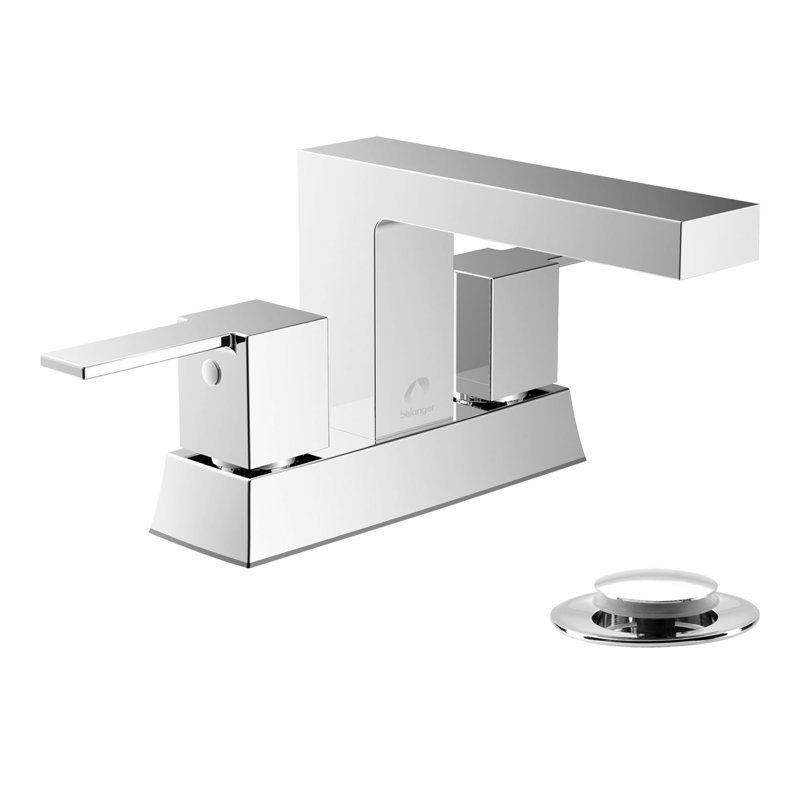 Robinet de salle de bain central avec drain Quadrato, Chrome poli