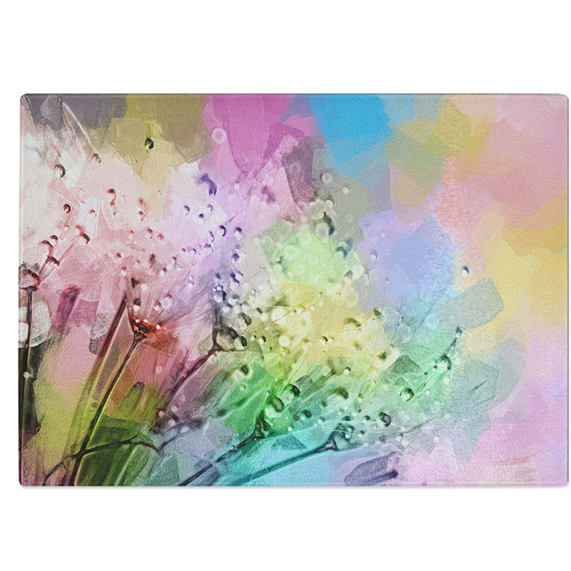 Tempered Glass upon a Dandelion Chopping Board, 39 cm W x 28.5 cm L