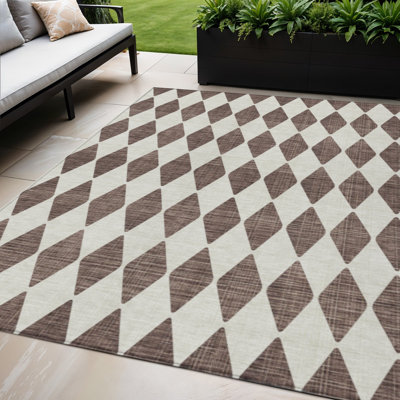 Tapis intérieur géométrique lavable antidérapant brun 5 pi x 8 pi