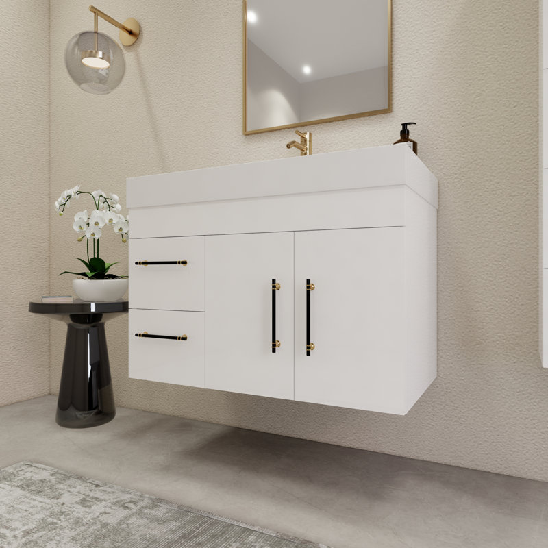 35.4" Wall-Mounted Single Bathroom Vanity Set, Glossy White