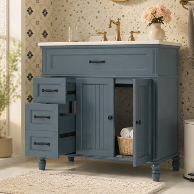 Meuble-lavabo 36 po avec lavabo, armoire de salle de bain avec tiroirs, structure solide et panneau de fibres à densité moyenne, deux ensembles