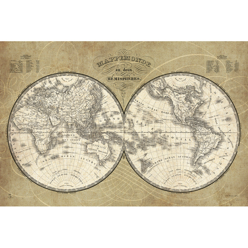 Carte du monde français I, H 20 po x l 30 po x P 1,25 po