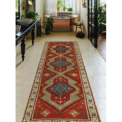 One-of-a-Kind 3'6" X 10'4" 1980s Runner Wool Area Rug in