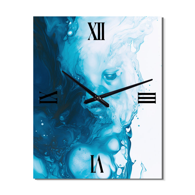 Horloge murale abstraite bleu sarcelle et blanche Whimsy II, Très grand