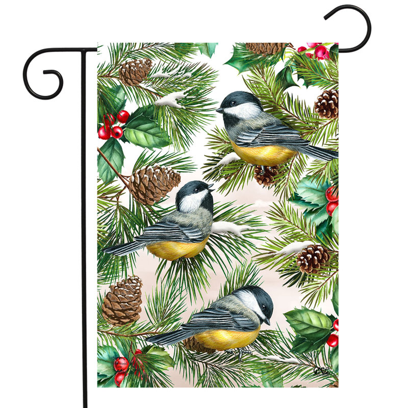 Drapeau de jardin des mésanges d'hiver, Printemps blanc/vert