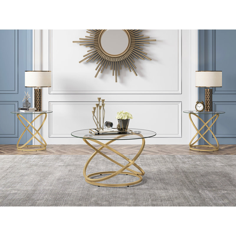 Reepham Modern Design Marble Coffee Table for Living Room, Clear Top/Gold Base