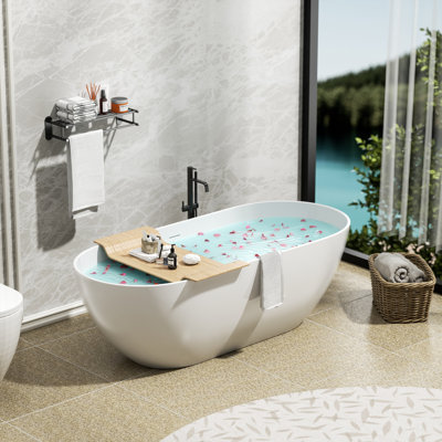 Baignoire de trempage autoportante en résine de luxe fabriquée à la main en pierre mate avec trop-plein