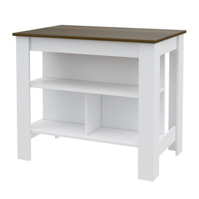 Brooklyn Antibacterial Surface Kitchen Island, Three Concealed Shelves