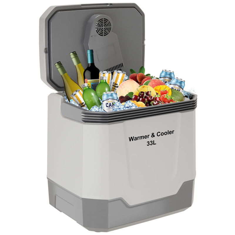 35 QT Electric Cooler & Warmer – Portable 12V Car Refrigerator with Auto-Locking Handle, AC/DC Power for Vehicles and Home