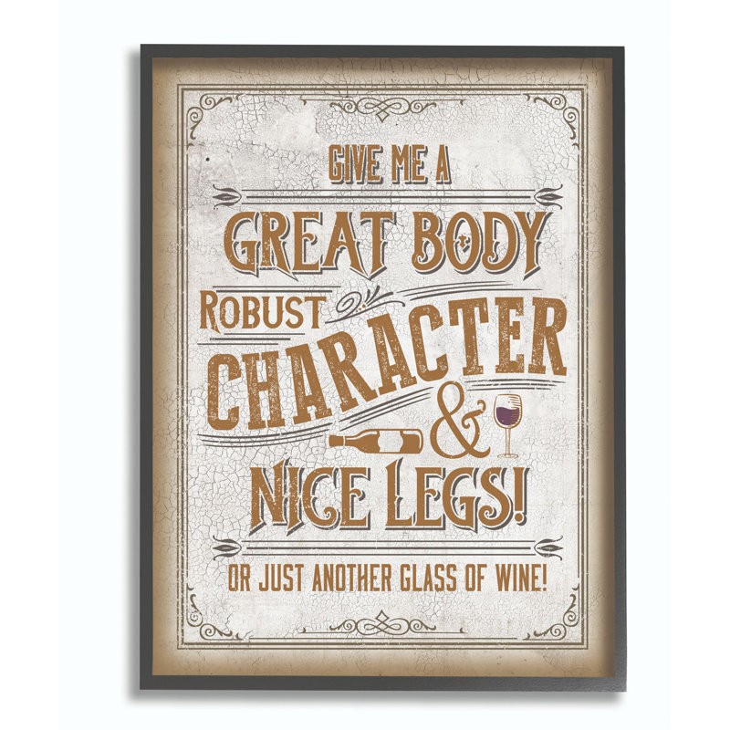 «Great Body Wine Sign», impression d'art graphique, H 30 po x l 24 po, Giclée encadrée noir minuit