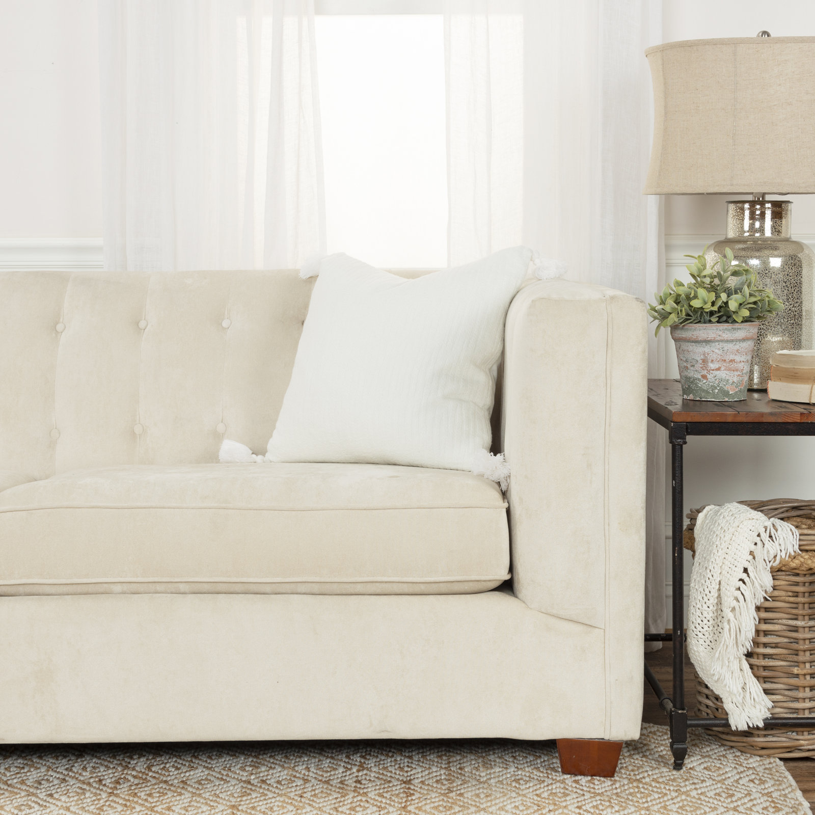 Colombina Embroidered Cotton Throw Pillow, White