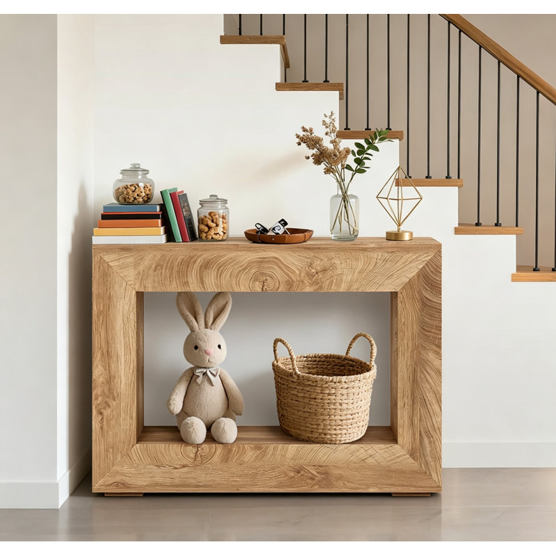 Hallway 47" Farmhouse Console Table, Rustic Minimalist Vintage Entryway Table w/ Open Shelves - Wooden Storage Sofa Table Behind Couch
