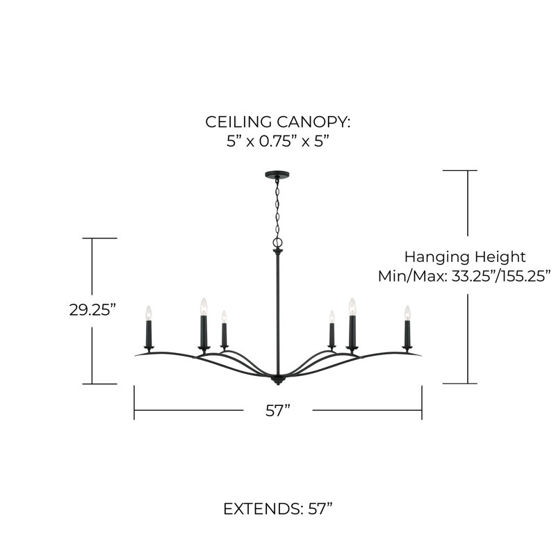 Ensley 6 - Light Steel Dimmable Chandelier, Black Iron