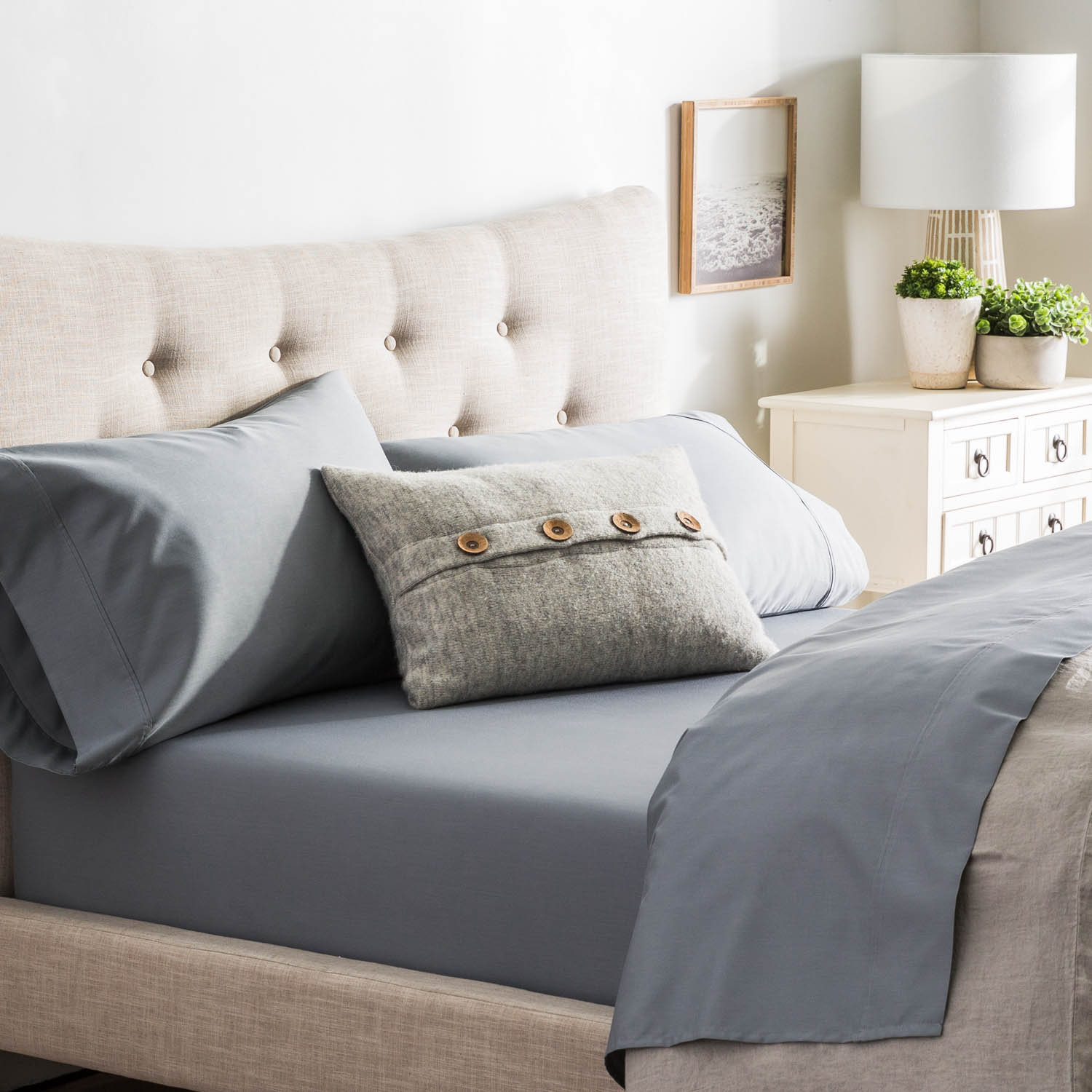 Marigot Cotton Blend Sheet Set, Full Sheet Set with 2 Pillowcases, Slate