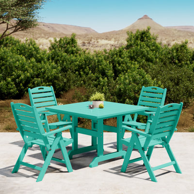 Laguna 5-Piece Square Table Folding Highback Chair Dining Set