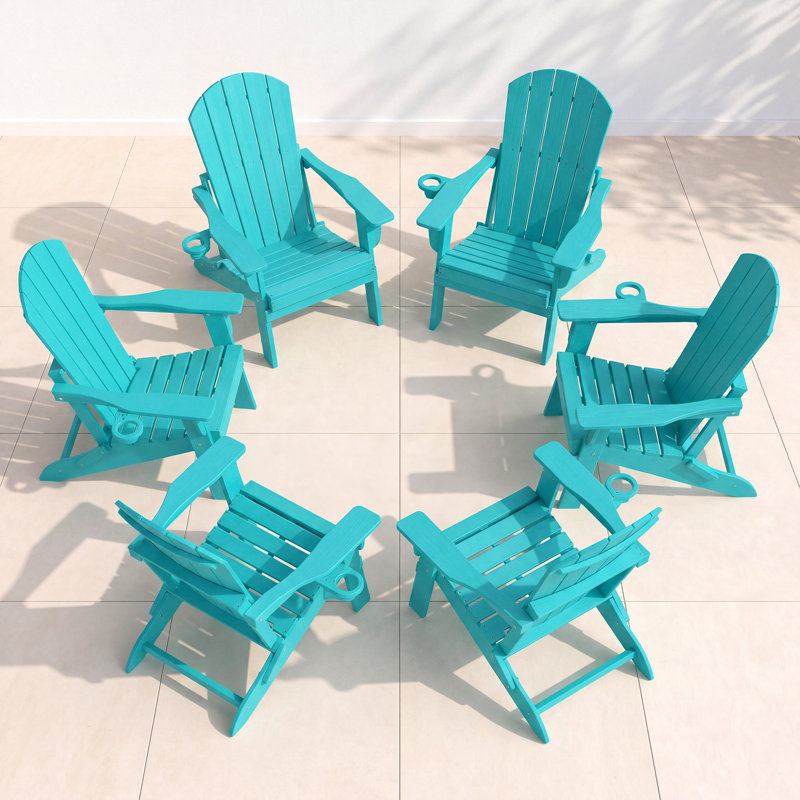 6-Piece Folding Adirondack Chair Set – All-Weather HDPE Outdoor Lounge Chairs with Cup Holders, Classic Firepit Seating for Patio, Backyard, Deck, or Garden