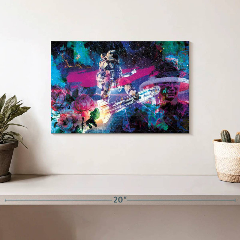Oberle astronaute et pivoines, H 8 po x l 12 po