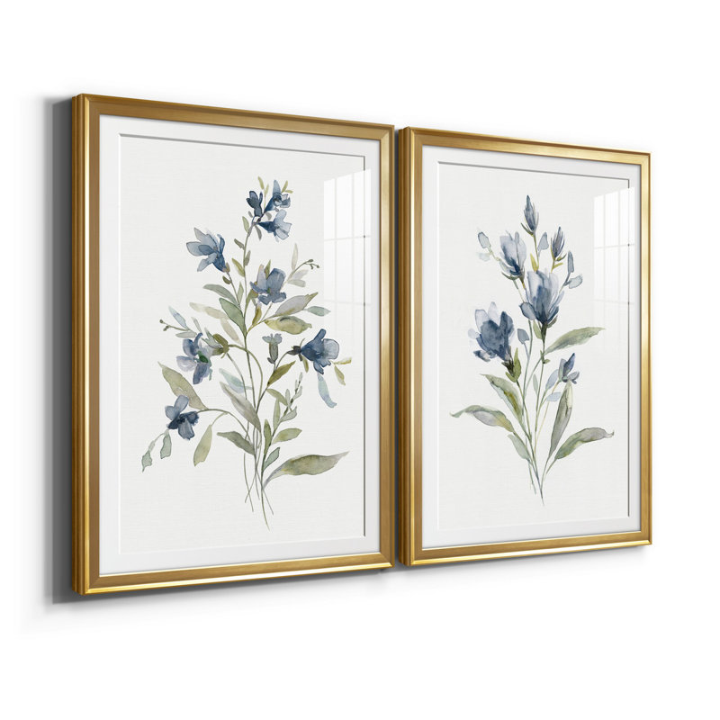 Linen Botanical III - ensemble de 2 reproductions d'art, H 22,5 po x l 30,5 po, Impression encadrée avec passe-partout, Doré