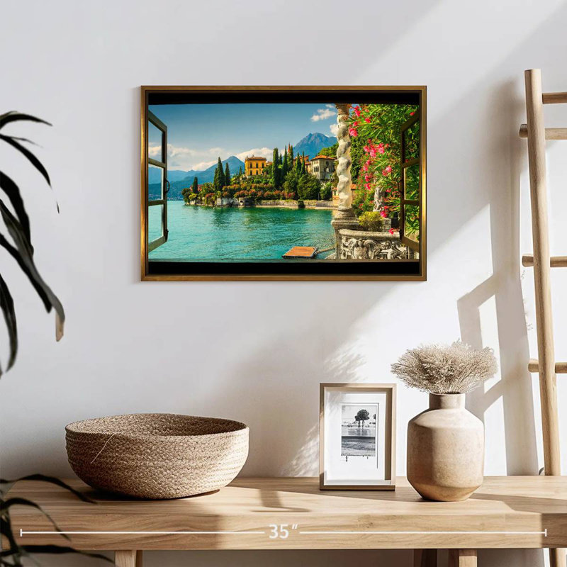 Window To Villa Monastero, Floating Frame Gold, 19" X 13"
