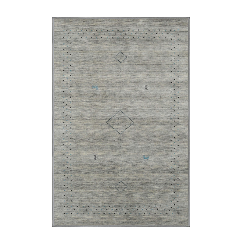 Tapis gris/argenté contemporaine, Rectangle 5 pi x 7 pi