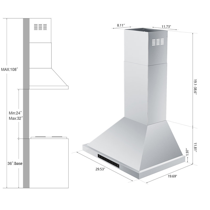 VIKIO 30" Wall mount Range Hood with 2 GU10 LED lights, 3-Speed, 900 CFM, Ultra-Quiet, Dishwasher-Safe Filters, Stainless Steel, ETL Listed
