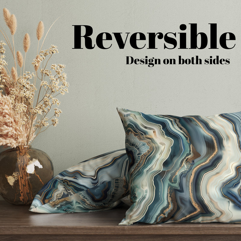 Housse de coussin réversible Agate, H 20 po x l 20 po, Bleu / gris / blanc