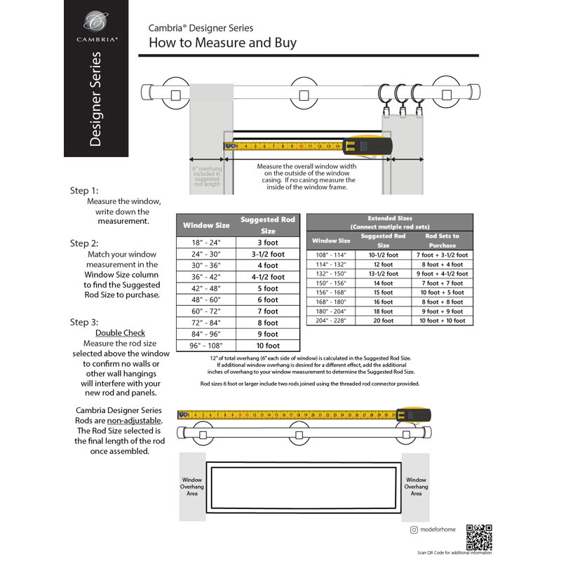 MODE Cambria Designer Series Premium 1-1/8 in Larger Dia. Non-Adjustable Curtain Rod and Designer Brackets