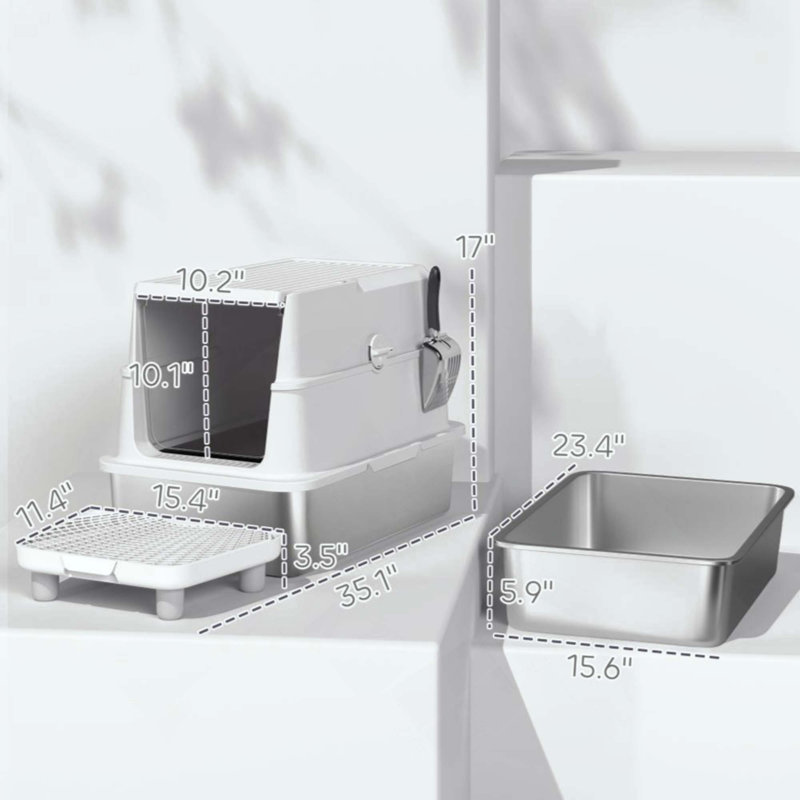 Cat Stainless Steel Cat Litter Box For Big Cats With Flip Cover