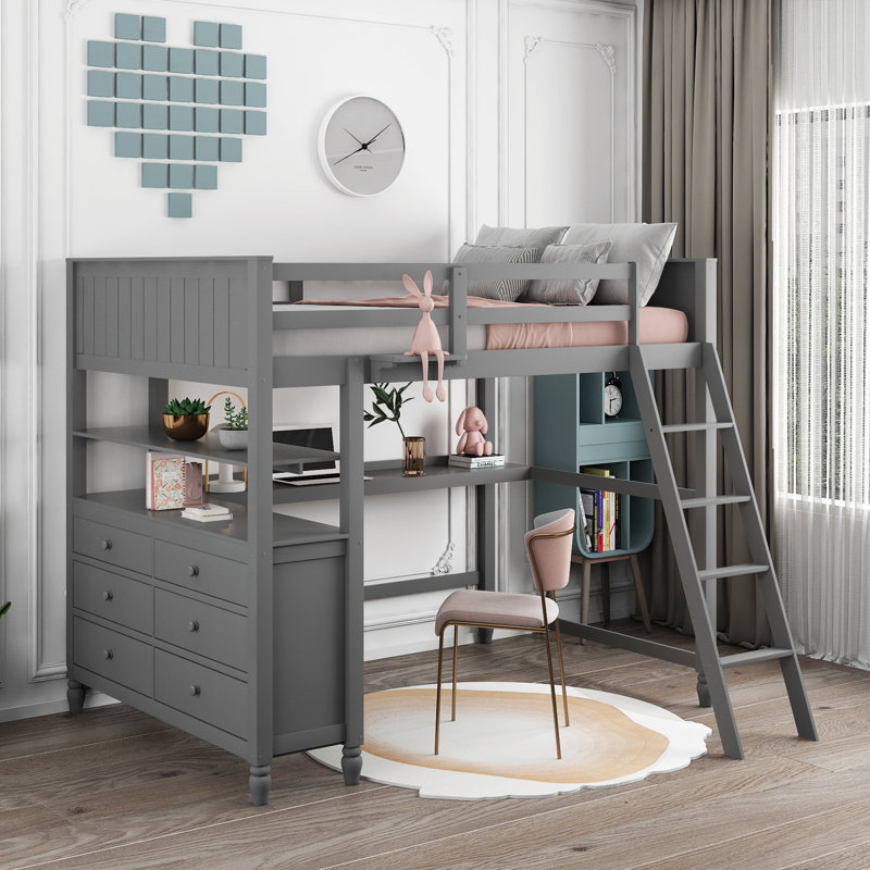Gotthelf Kids Full Bunk Bed with Drawers, Gray
