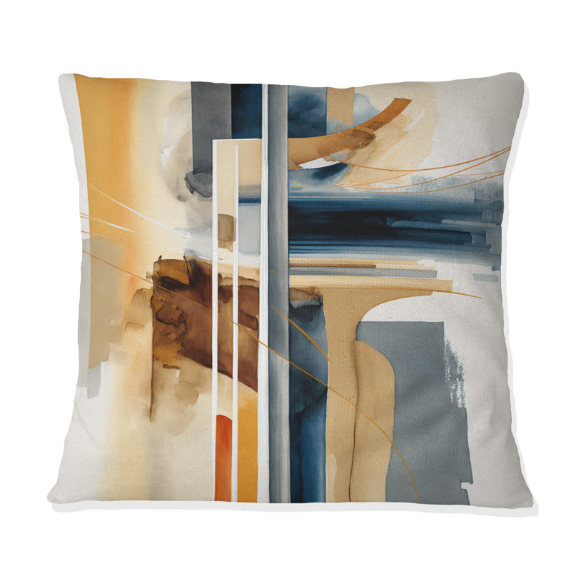 Coussin moderne à imprimé abstrait bleu et or moderne II