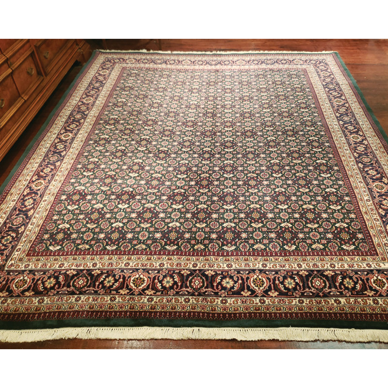 Tapis vert émeraude / bleu marine noué à la main Signature Legacy, Rectangle 9 pi x 12 pi