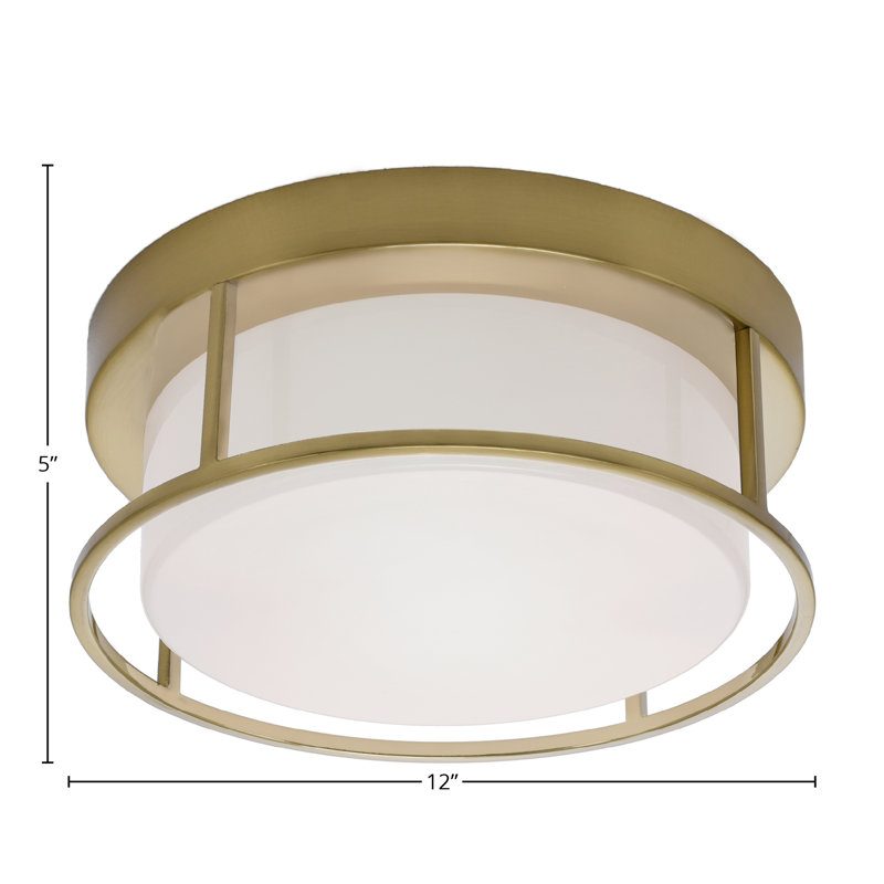 Plafonnier encastré avec verre en marbre blanc, Laiton, H 5 po x l 12 po x P 12 po