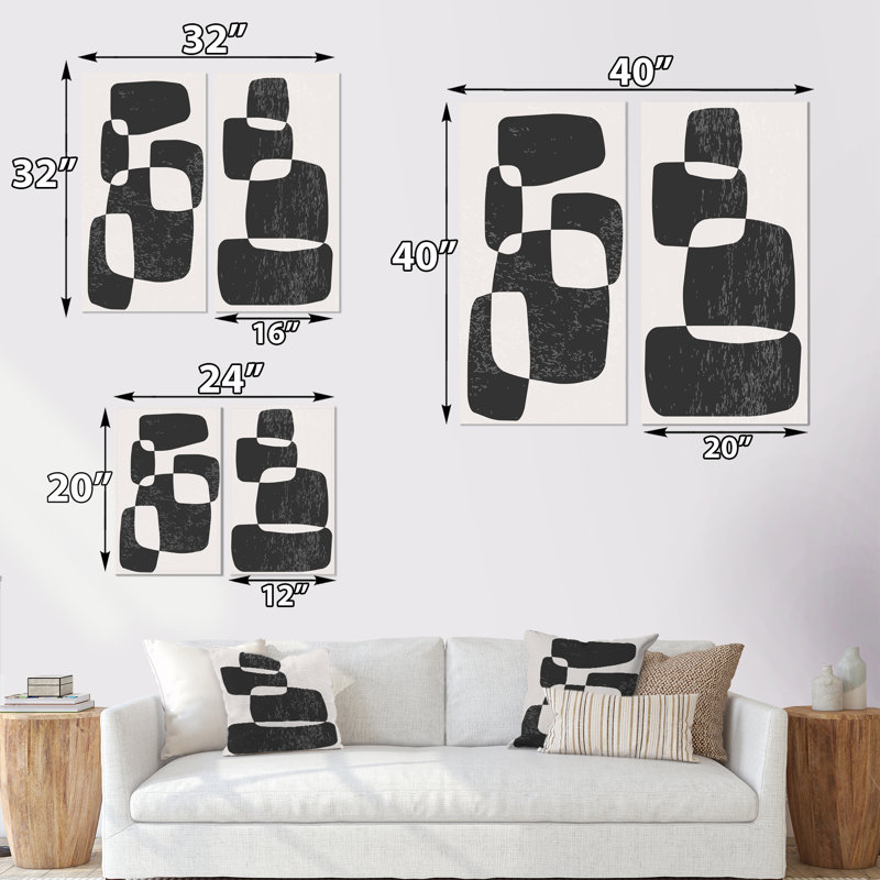«Abstract Artistic Organic Minimalistic Shapes IV», ensemble de 2 peintures, Toile tendue, H 32 po x l 32 po x P 1 po