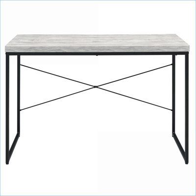Bureau, bureau industriel de 47,5 po de largeur avec plateau en chêne patiné Base de traîneau en métal noir | Noir + brun | Bois et métal