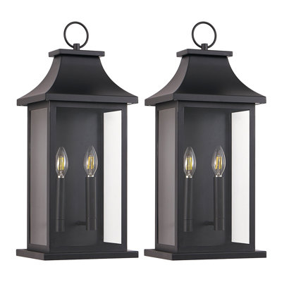 2-Pack Large Black Outdoor Wall Sconce Lanterns - Weather Resistant Exterior Porch Light Fixtures with Clear Glass Panels for Garage, Patio & Entryway