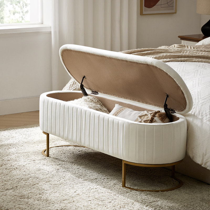 Banc de rangement rembourré Ferdinand, Ivoire ivoire, H 19 po x l 50,5 po x P 16 po