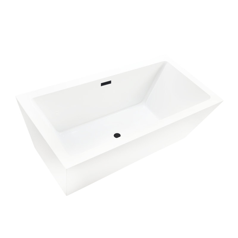 67" x 32" Freestanding Soaking Acrylic Bathtub, White/Matte Black