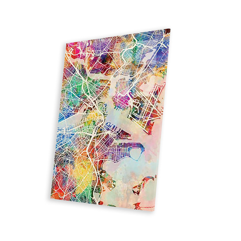 Boston Massachusetts Street Map I, impression sur verre acrylique, H 24 po x l 16 po x P 0,25 po