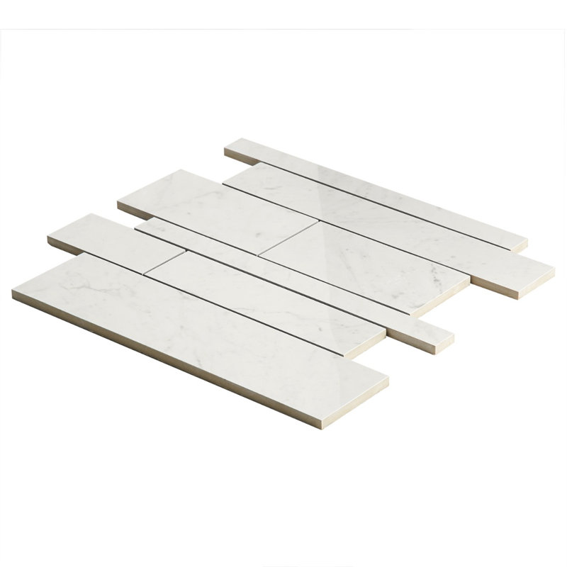 Saroshi 11.41 in. x 11.69 in. Polished Porcelain Marble Look Floor and Wall Mosaic Tile, Carrara Giola