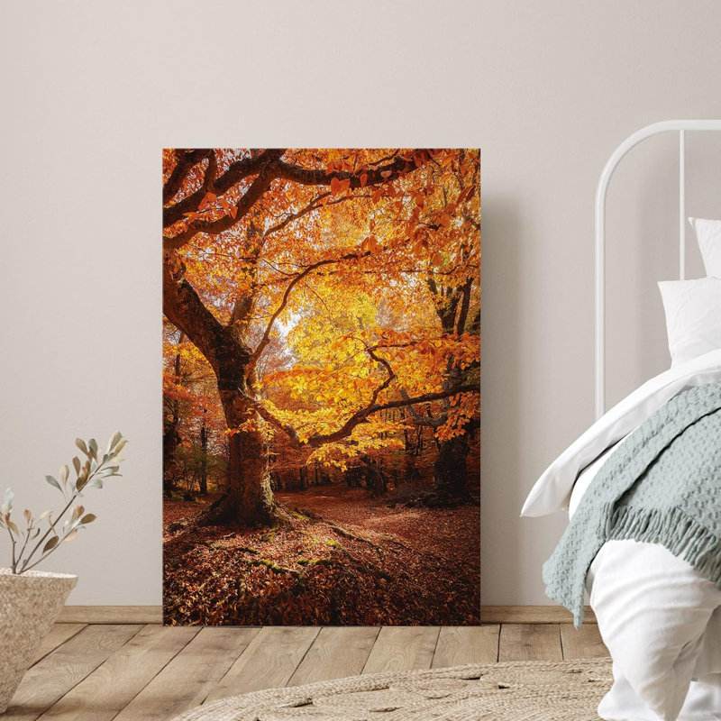 Automne Automne «Autumn Yellow Orange Leaf Big Oak Tree Forest» sur, Toile tendue, H 48 po x l 32 po