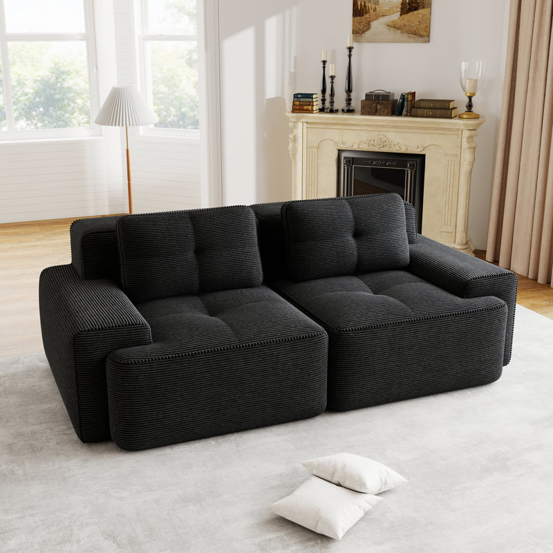 Canapé modulaire moderne à 2 places de l 82 po avec revêtement en velours côtelé, conception capitonnée, assise profonde et fabrication sans assemblage