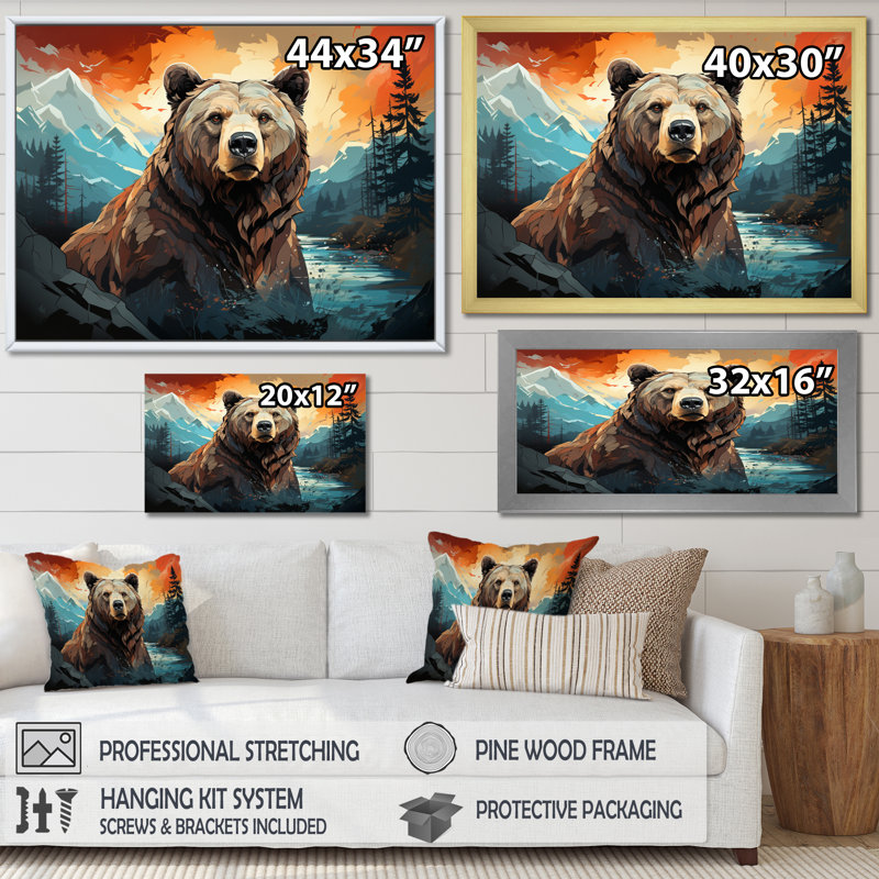 Impression sur toile Balmeet Bear Majestic Geometric II - Bear, H 30 po x l 40 po x P 1,5 po, Cadre flottant blanc