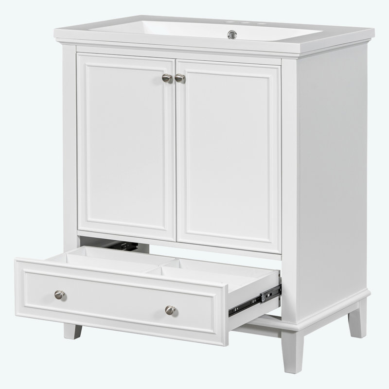 Ensemble de meuble-lavabo 30 po avec lavabo, Blanc, Argent argent