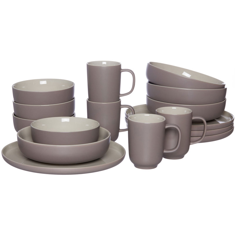 Piece Stoneware Dinnerware Set - Service for 4, Taupe
