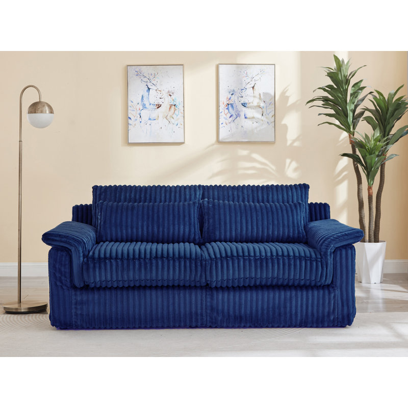 Causeuse 74 po en velours côtelé 74 po, Bleu