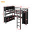Lit mezzanine en métal avec garde-robe, bureau et rangement