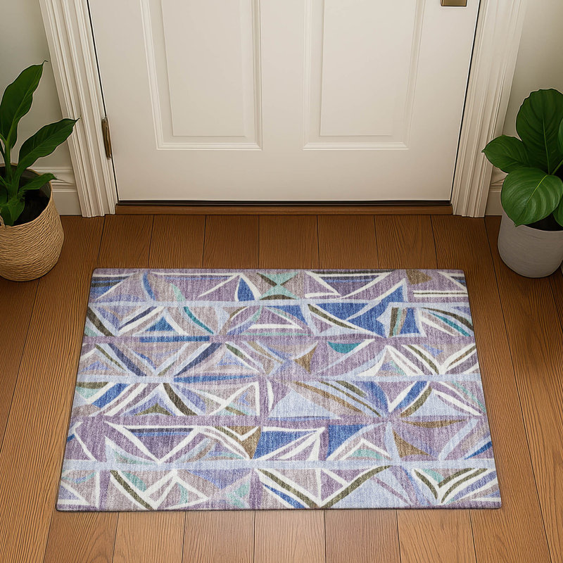 Premium Machine Washable Mayfield AMF2253 Geometric Rug, 1'8" x 2'6", Lavender