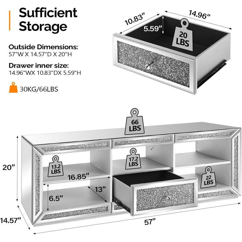 Silver Mirrored TV Stand