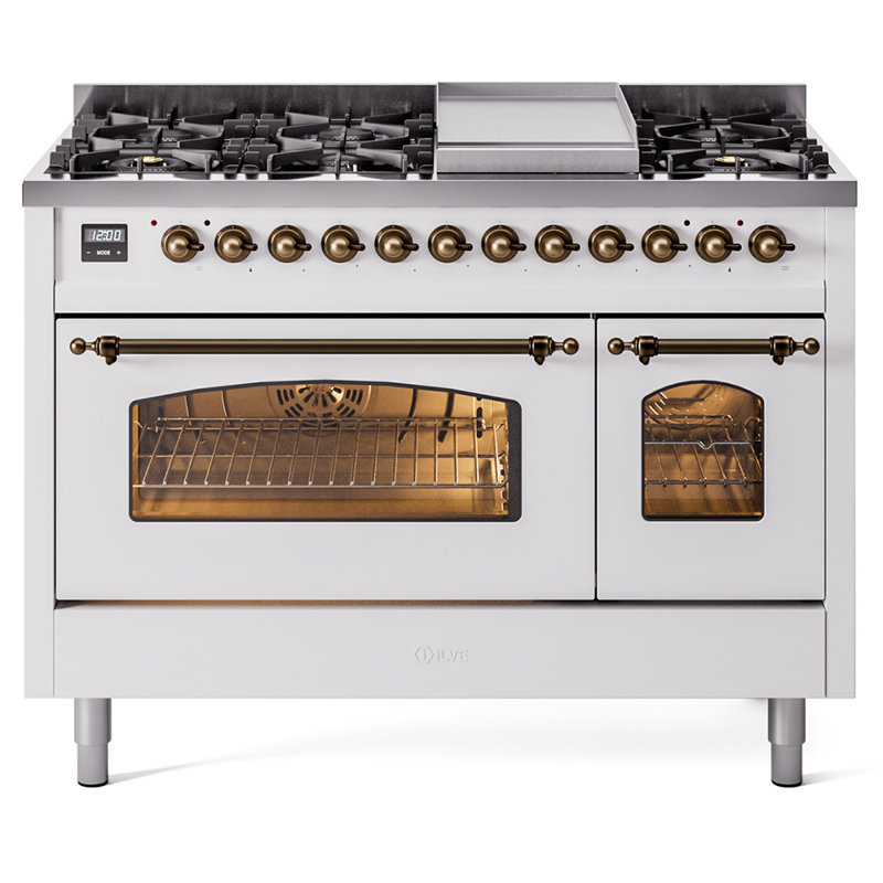 ILVE Nostalgie II 48 Dual Fuel Range , White/Bronze, Liquid Propane