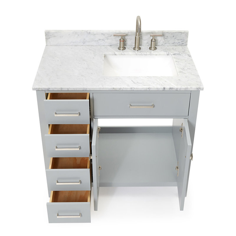 37'' Single Bathroom Vanity with Carrara Marble Top, Gray